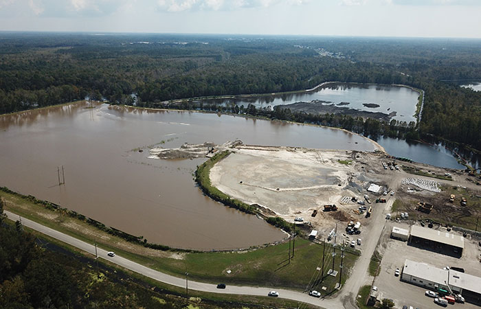Aerial view of Grainger’s Ash Ponds 1 and 2. The Waccamaw River, in the upper left portion of the image, is forecast to reach record heights.